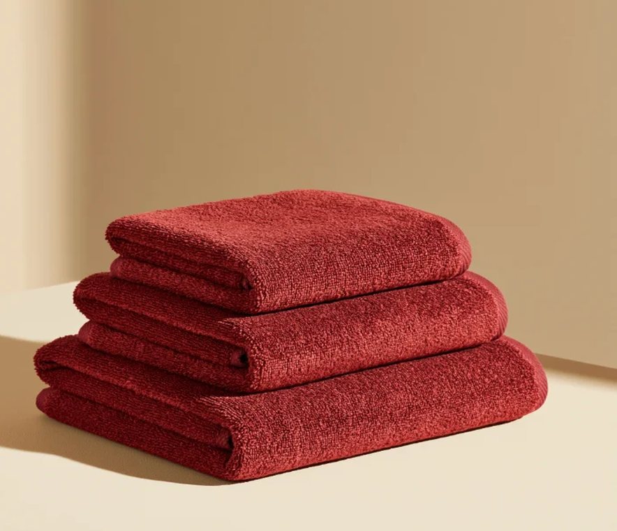 Stack of folded red towels