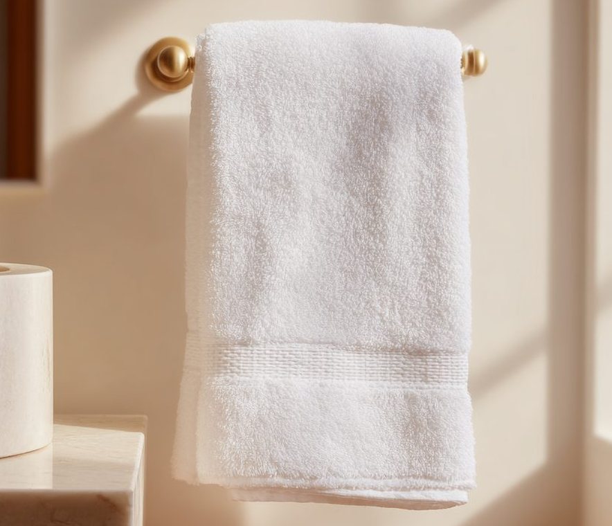 White hand towel on a brass rail