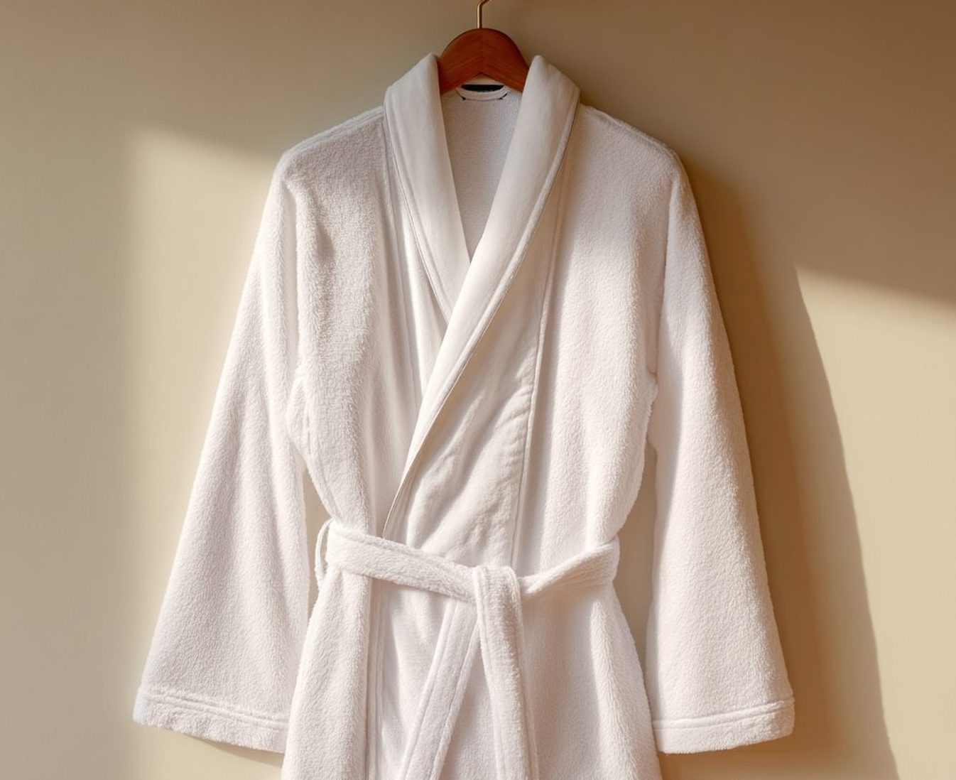 White hotel robe on a hanger