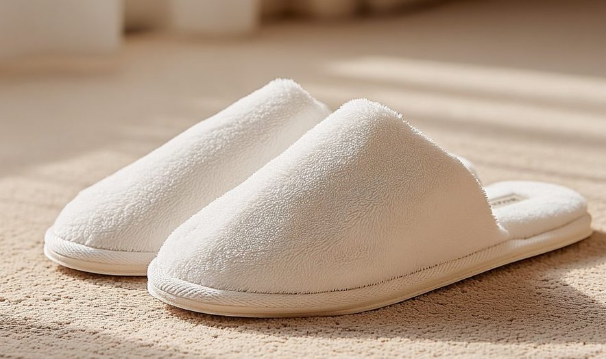 White slippers on a rug