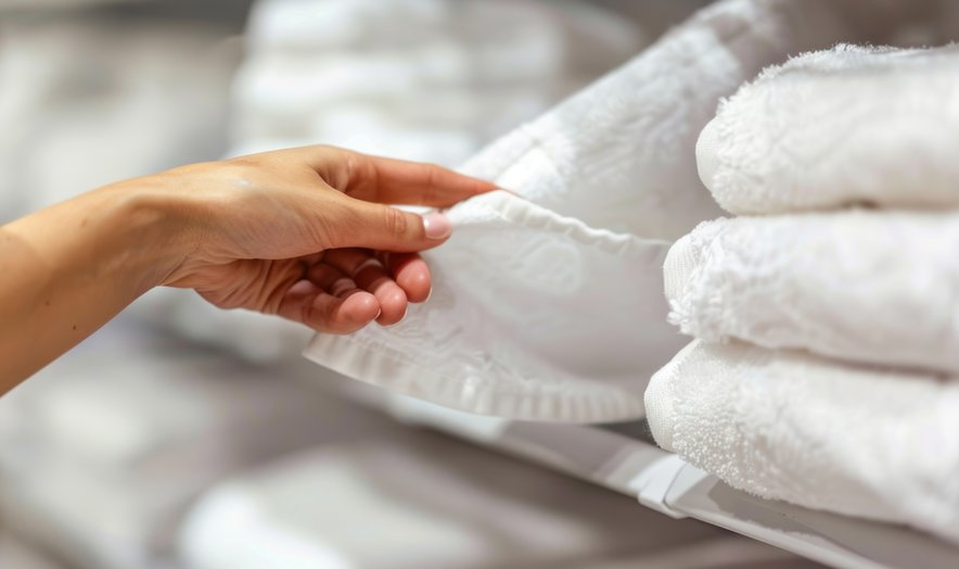 Hand checking the finish of a white towel