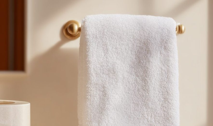White hand towel on a brass rail