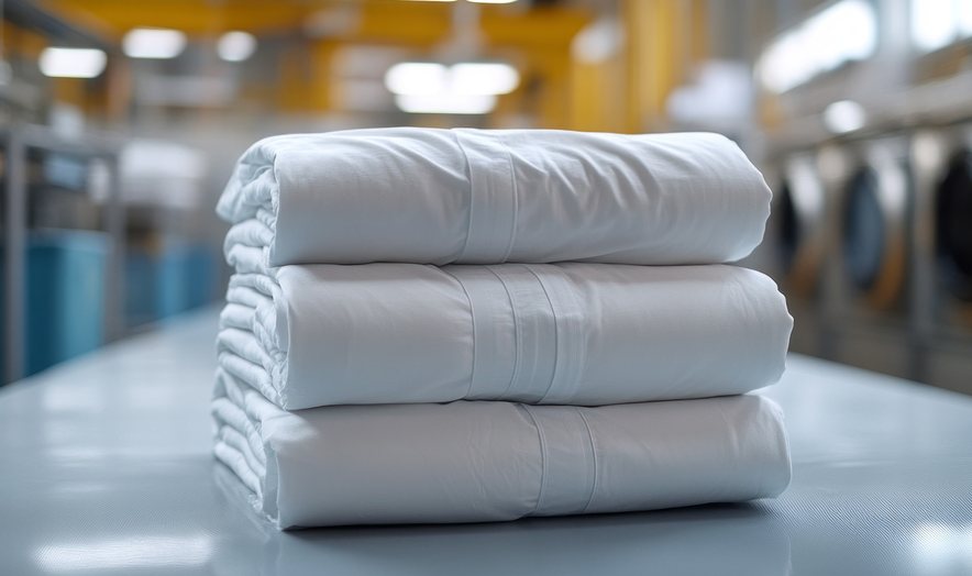 Folded towels in a commercial laundry